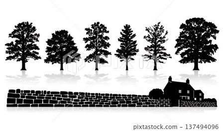 Black Solid Country Oak Tree Silhouettes Set of Six Black Solid Country Oak Tree Silhouettes Set of Six 137494096