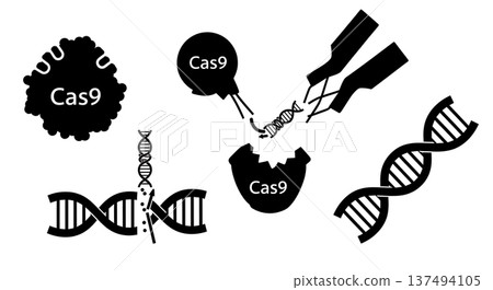 Black Solid CRISPR Gene Editing Silhouettes Set of Six on White Background Black Solid CRISPR Gene Editing Silhouettes Set of Six on White Background 137494105