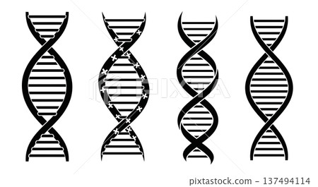 Black Solid Cross DNA Helix Silhouettes Set of Six on White Background Black Solid Cross DNA Helix Silhouettes Set of Six on White Background 137494114