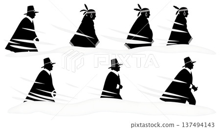 Black Solid Historical Blizzard Walk Set of Six on White Background Black Solid Historical Blizzard Walk Set of Six on White Background 137494143