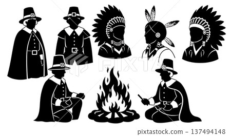 Black Solid Historical Celebration Set of Six on White Background 137494148