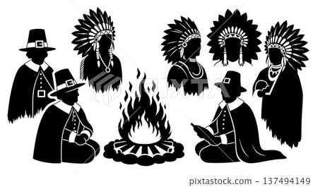 Black Solid Historical Celebration Set of Six on White Background Black Solid Historical Celebration Set of Six on White Background 137494149