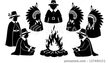 Black Solid Historical Celebration Set of Six on White Background 137494151