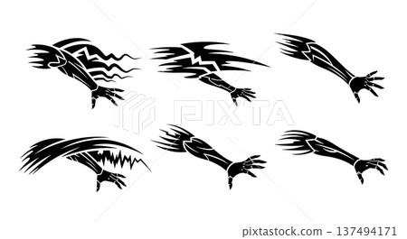 Black Solid Cyborg Light Silhouettes Set of Six on White Background Black Solid Cyborg Light Silhouettes Set of Six on White Background 137494171