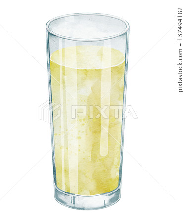Watercolor illustration of Glass with Lemon Juice. Transparent Beverage element isolated for menu design, cafe branding, packaging, summer drink graphics and kitchen prints. Art of cocktail. 137494182
