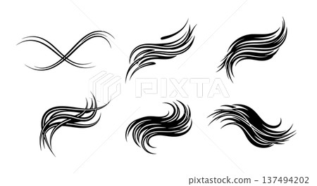 Black Solid Deep Sea Light Silhouettes Set of Six on White Background 137494202