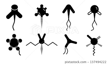 Black Solid Detergent Molecular Silhouettes Set of Six on White Background 137494222