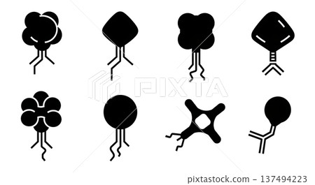 Black Solid Detergent Molecular Silhouettes Set of Six on White Background 137494223