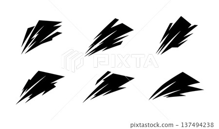 Black Solid Digital Glitch Light Silhouettes Set of Six on White Background Black Solid Digital Glitch Light Silhouettes Set of Six on White Background 137494238