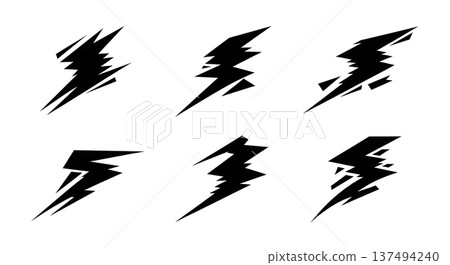 Black Solid Digital Glitch Light Silhouettes Set of Six on White Background Black Solid Digital Glitch Light Silhouettes Set of Six on White Background 137494240
