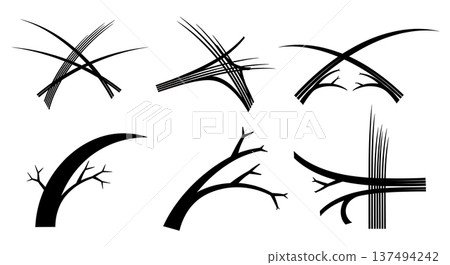Black Solid Digital Infrastructure Silhouettes Set of Six on White Background Black Solid Digital Infrastructure Silhouettes Set of Six on White Background 137494242