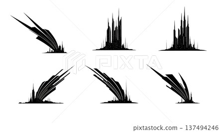 Black Solid Digital Infrastructure Silhouettes Set of Six on White Background Black Solid Digital Infrastructure Silhouettes Set of Six on White Background 137494246