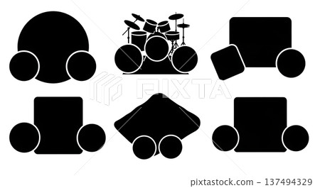 Black Solid Drum Rug Silhouettes Set of Six on White Background Black Solid Drum Rug Silhouettes Set of Six on White Background 137494329