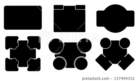 Black Solid Drum Rug Silhouettes Set of Six on White Background 137494332