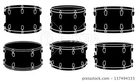 Black Solid Drum Shell Silhouettes Set of Six on White Background 137494333