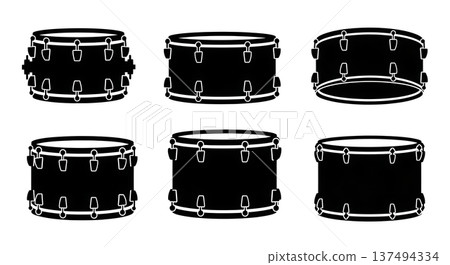 Black Solid Drum Shell Silhouettes Set of Six on White Background Black Solid Drum Shell Silhouettes Set of Six on White Background 137494334