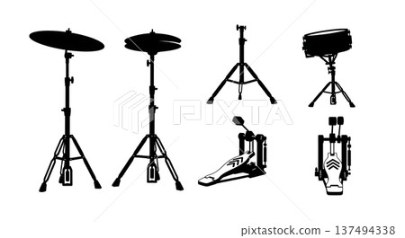 Black Solid Drum Hardware Silhouettes Set of Six on White Background 137494338