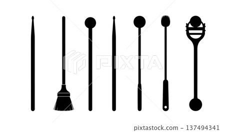 Black Solid Drum Stick Silhouettes Set of Six on White Background 137494341