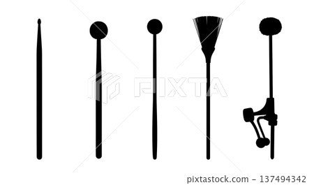 Black Solid Drum Stick Silhouettes Set of Six on White Background 137494342