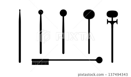 Black Solid Drum Stick Silhouettes Set of Six on White Background 137494343