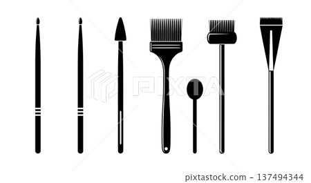 Black Solid Drum Stick Silhouettes Set of Six on White Background 137494344