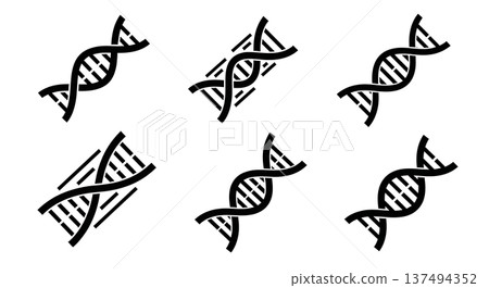 Black Solid Dynamic Diagonal DNA Silhouettes Set of Six on White Background 137494352