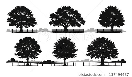 Black Solid Farm Oak Tree Silhouettes Set of Six Black Solid Farm Oak Tree Silhouettes Set of Six 137494487