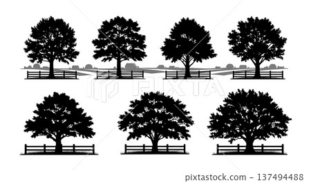 Black Solid Farm Oak Tree Silhouettes Set of Six Black Solid Farm Oak Tree Silhouettes Set of Six 137494488