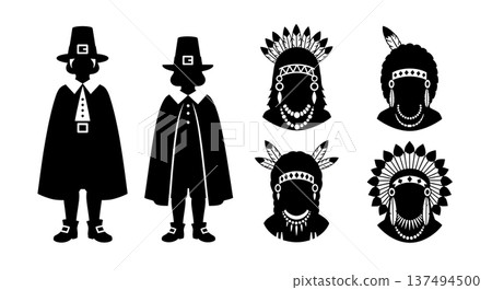 Black Solid Historical Feathered Necklace Set of Six on White Background Black Solid Historical Feathered Necklace Set of Six on White Background 137494500