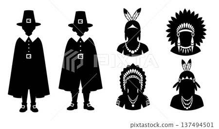 Black Solid Historical Feathered Necklace Set of Six on White Background Black Solid Historical Feathered Necklace Set of Six on White Background 137494501