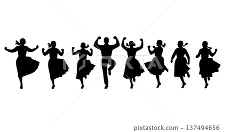 Black Solid Finnish Jenkka Dance Silhouettes Set of Six on White Background 137494656