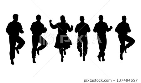 Black Solid Finnish Jenkka Dance Silhouettes Set of Six on White Background 137494657