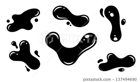 Black Solid Floating Liquid Silhouettes Set of Six on White Background Black Solid Floating Liquid Silhouettes Set of Six on White Background 137494690