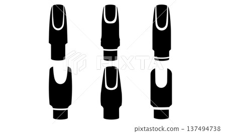 Black Solid Flute Mouthpiece Silhouettes Set of Six on White Background Black Solid Flute Mouthpiece Silhouettes Set of Six on White Background 137494738
