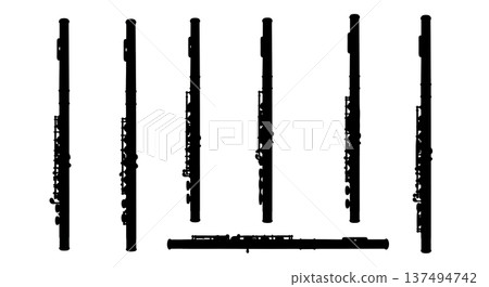 Black Solid Flute Body Silhouettes Set of Six on White Background Black Solid Flute Body Silhouettes Set of Six on White Background 137494742