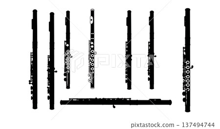 Black Solid Flute Body Silhouettes Set of Six on White Background Black Solid Flute Body Silhouettes Set of Six on White Background 137494744