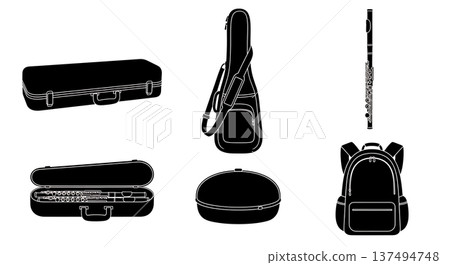 Black Solid Flute Case Silhouettes Set of Six on White Background 137494748