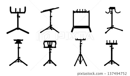 Black Solid Flute Stand Silhouettes Set of Six on White Background 137494752