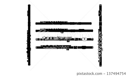 Black Solid Flute Silhouettes Set of Six on White Background 137494754