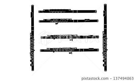 Black Solid Flute Silhouettes Set of Six on White Background Black Solid Flute Silhouettes Set of Six on White Background 137494863