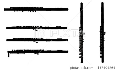 Black Solid Flute Silhouettes Set of Six on White Background 137494864