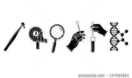Black Solid Forensic Evidence Silhouettes Set of Six on White Background 137494883