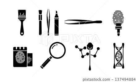 Black Solid Forensic Evidence Silhouettes Set of Six on White Background 137494884