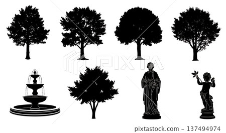 Black Solid Garden Oak Tree Silhouettes Set of Six Black Solid Garden Oak Tree Silhouettes Set of Six 137494974