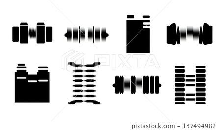 Black Solid Gel Electrophoresis Silhouettes Set of Six on White Background Black Solid Gel Electrophoresis Silhouettes Set of Six on White Background 137494982