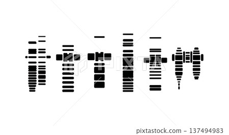 Black Solid Gel Electrophoresis Silhouettes Set of Six on White Background Black Solid Gel Electrophoresis Silhouettes Set of Six on White Background 137494983