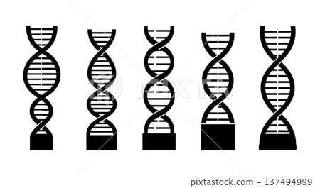 Black Solid Geometric Square DNA Silhouettes Set of Six on White Background Black Solid Geometric Square DNA Silhouettes Set of Six on White Background 137494999