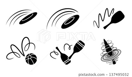 Black Solid Glowing Frisbee Silhouettes Set of Six on White Background Black Solid Glowing Frisbee Silhouettes Set of Six on White Background 137495032