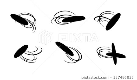 Black Solid Glowing Frisbee Silhouettes Set of Six on White Background Black Solid Glowing Frisbee Silhouettes Set of Six on White Background 137495035