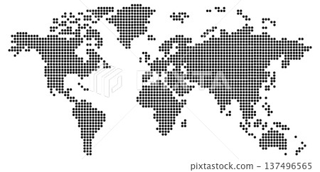 Pixel map of world. Dotted world map sign. Dotted map of world symbol. flat style. Pixel map of world. Dotted world map sign. Dotted map of world symbol. flat style. 137496565